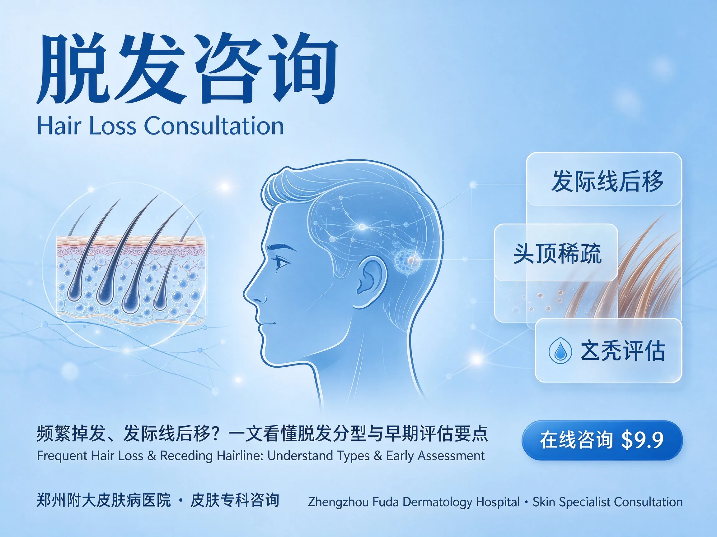 Frequent hair loss and receding hairline? Understand hair loss types and key points for early assessment in one article.